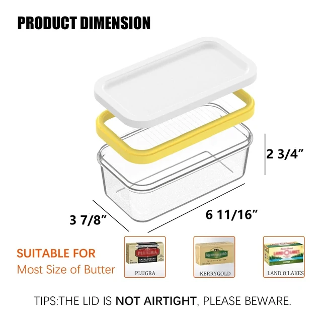 Alt view image 2 of 6 - Butter Cutter Slicer and keeper for Fridge, Butter Container | Compact 200g Fits East and West Coast Butter Sticks, PC with Stainless Steel Cutting Grid Container, Non-airtight Lid