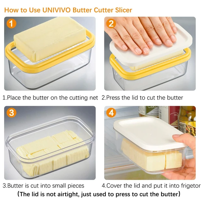 Alt view image 3 of 6 - Butter Cutter Slicer and keeper for Fridge, Butter Container | Compact 200g Fits East and West Coast Butter Sticks, PC with Stainless Steel Cutting Grid Container, Non-airtight Lid