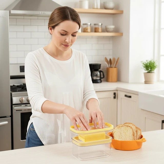 Alt view image 7 of 7 - 280g Butter Slicer Cutter and Airtight Container for Fridge, 2-in-1 PC Butter Dish with Stainless Steel Wires for Easy Portion Control, Slices After 15-20 Mins Softening, Clear Butter Keeper