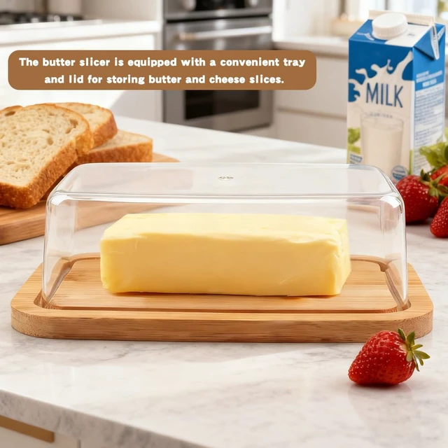 Alt view image 4 of 7 - Butter Dish with Lid and Butter Slicer for Standard Sticks | Butter storage dish with clear lid and wire slicer for standard sticks; cuts 1/4 in portions for countertop or fridge use