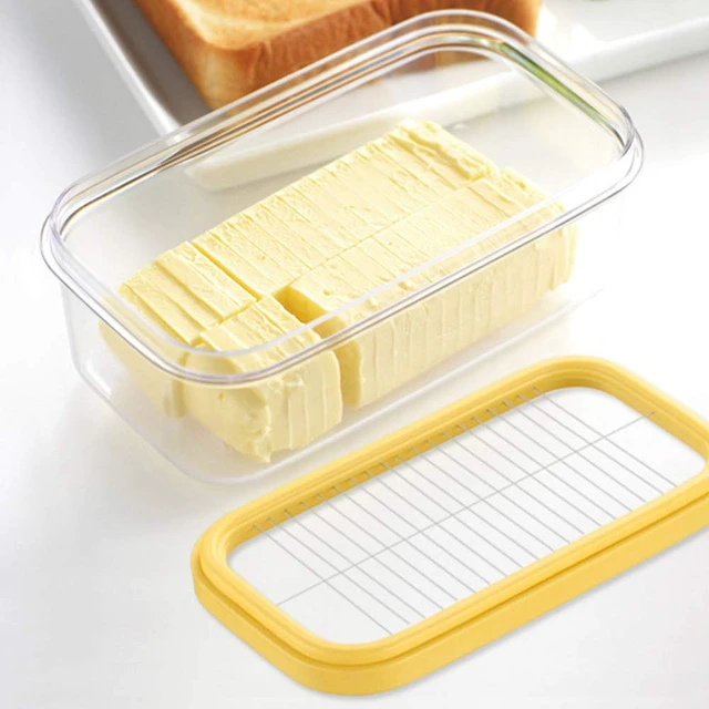 Alt view image 4 of 7 - Plastic Rectangle Butter Keeper with Cutter for Easy Cutting and Storage, Butter Container with Lid for Countertop or Fridge (White+Yellow)