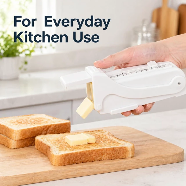 Alt view image 6 of 7 - Butter Slicer and Dispenser, Adjustable Cutter for Stick Butter, White | ABS body with stainless steel wire; measuring marks; storage case use; includes replacement scale strip.