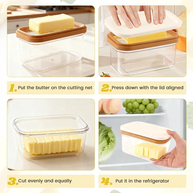 Alt view image 4 of 7 - Butter Slicer Cutter for 4 oz Sticks, Butter Cutter and Storage Case | Butter cutter slicer with lid for fridge storage, stainless steel cutting grid, and portioned prep for common 4 oz sticks