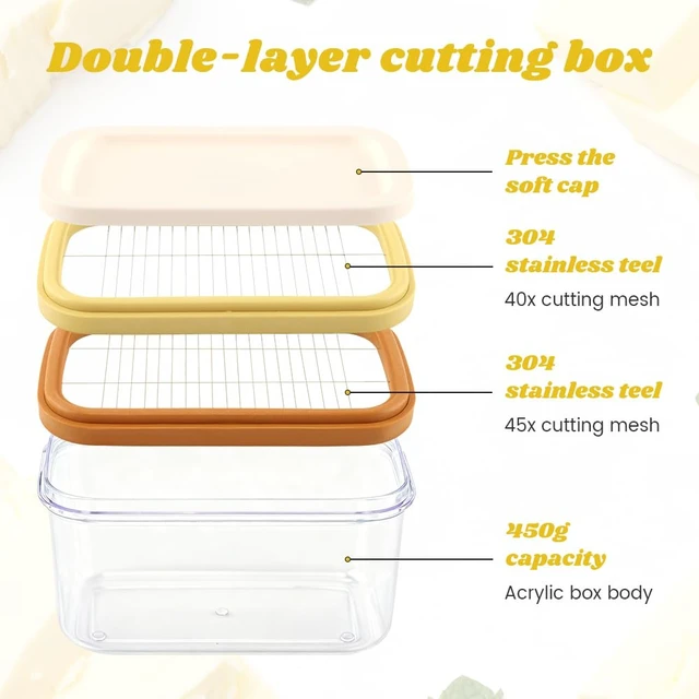 Alt view image 5 of 7 - Butter Slicer Cutter for 4 oz Sticks, Butter Cutter and Storage Case | Butter cutter slicer with lid for fridge storage, stainless steel cutting grid, and portioned prep for common 4 oz sticks