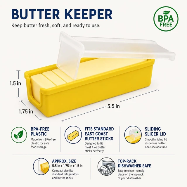 Alt view image 3 of 6 - Silicone Butter Dish with Built-In Slicer BPA-Free Butter Keeper for Fridge, Freezer & Microwave Softens Butter, Non-Stick, Dishwasher Safe, Microwaveable Storage Container