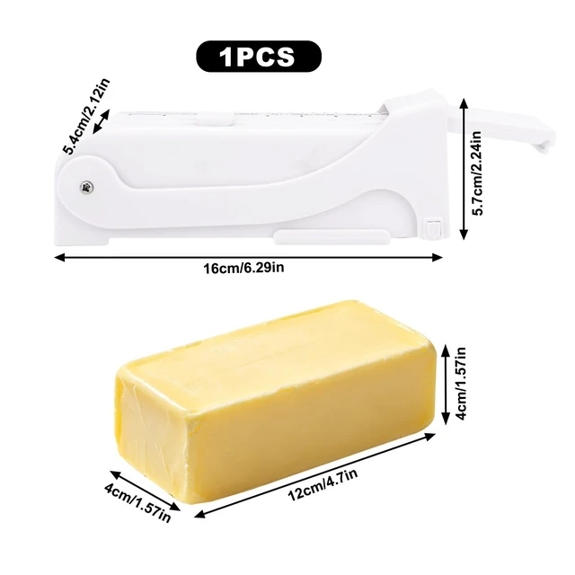 Alt view image 2 of 7 - Butter Slicer and Dispenser, Stick Butter Cutter with Stainless Steel Wire | Adjustable Cheese Slicer with Measuring Scale Plastic Cheese Keeper and Storage Container Kitchen Tools, White