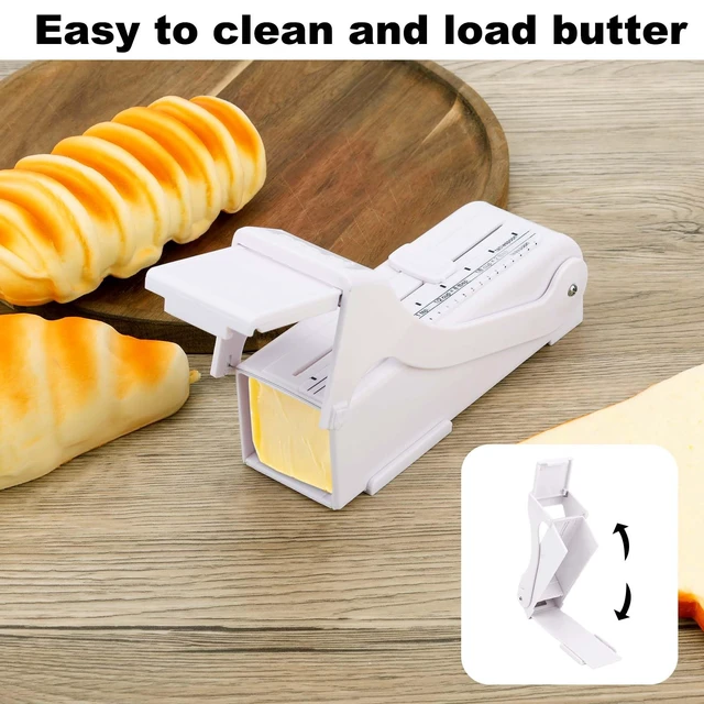 Alt view image 3 of 7 - Butter Slicer and Dispenser, Stick Butter Cutter with Stainless Steel Wire | Adjustable Cheese Slicer with Measuring Scale Plastic Cheese Keeper and Storage Container Kitchen Tools, White