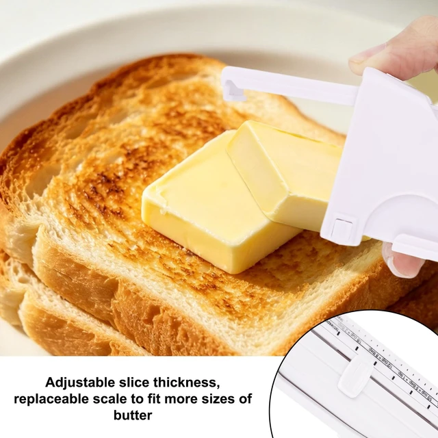 Alt view image 4 of 7 - Butter Slicer and Dispenser, Stick Butter Cutter with Stainless Steel Wire | Adjustable Cheese Slicer with Measuring Scale Plastic Cheese Keeper and Storage Container Kitchen Tools, White