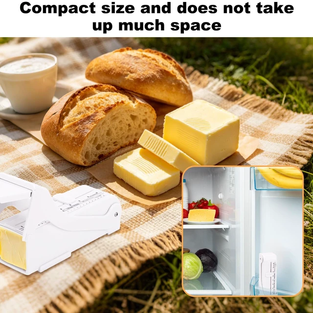 Alt view image 6 of 7 - Butter Slicer and Dispenser, Stick Butter Cutter with Stainless Steel Wire | Adjustable Cheese Slicer with Measuring Scale Plastic Cheese Keeper and Storage Container Kitchen Tools, White