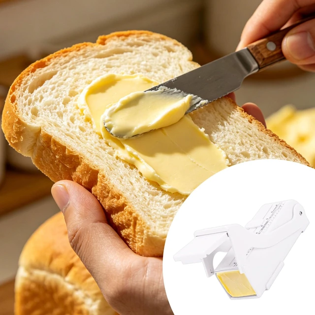 Alt view image 7 of 7 - Butter Slicer and Dispenser, Stick Butter Cutter with Stainless Steel Wire | Adjustable Cheese Slicer with Measuring Scale Plastic Cheese Keeper and Storage Container Kitchen Tools, White
