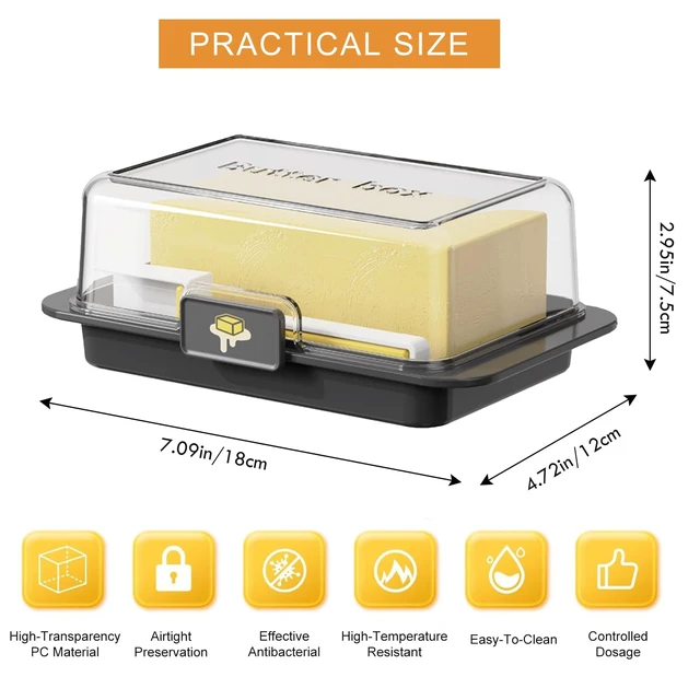 Alt view image 2 of 6 - Airtight Butter Dish with Lid and Cutter, Ideal for Countertop and Refrigerator Storage, Plastic Butter Keeper Tray for Easy Cutting and Serving (Black, Medium)