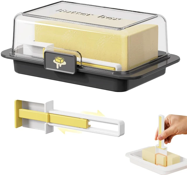 Main image of Airtight Butter Dish with Lid and Cutter, Ideal for Countertop and Refrigerator Storage, Plastic Butter Keeper Tray for Easy Cutting and Serving (Black, Medium)