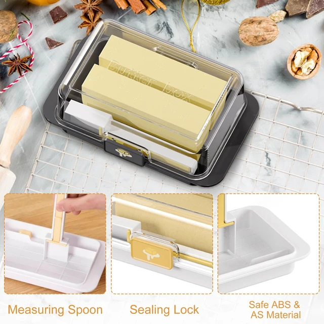 Alt view image 3 of 6 - Airtight Butter Dish with Lid and Cutter, Ideal for Countertop and Refrigerator Storage, Plastic Butter Keeper Tray for Easy Cutting and Serving (Black, Medium)