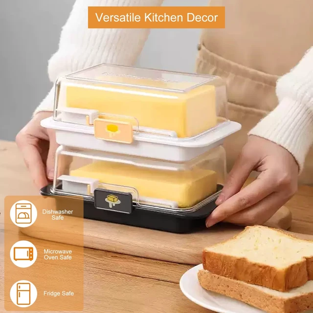 Alt view image 5 of 6 - Airtight Butter Dish with Lid and Cutter, Ideal for Countertop and Refrigerator Storage, Plastic Butter Keeper Tray for Easy Cutting and Serving (Black, Medium)