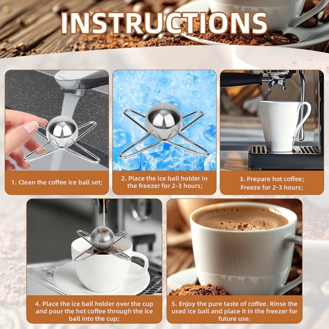 Alt view image 5 of 7 - Espresso Cooling Ball Kit with Spoon, Reusable Stainless Steel Ice Coffee Frozen Ball Espresso Cooling Tool for Iced Coffee Bourbon Scotch & Cocktails