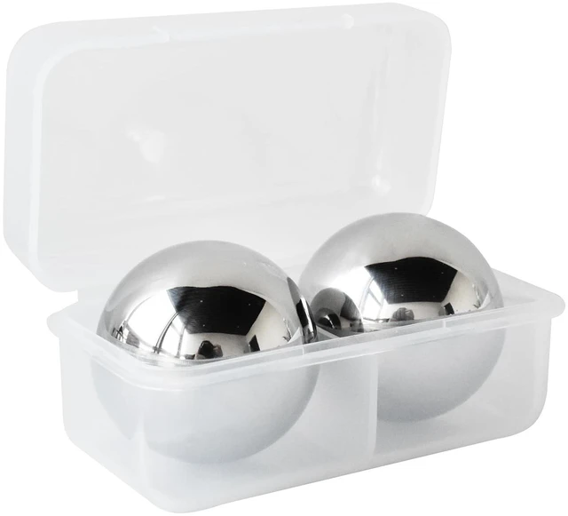 Main image of Stainless Steel Ice Cube Spheres, Set of 2 1.57" Sphere Chillers | Stainless Steel Reusable Whiskey Stones | Keep Your Drink Cool Without Dilluting | Metal Ice Balls For Drinks & Storage Box