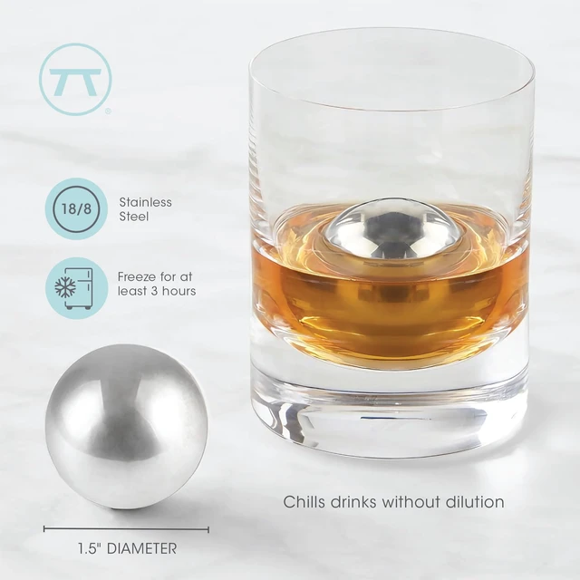Alt view image 6 of 7 - Stainless Steel Ice Cube Spheres, Set of 2 1.57" Sphere Chillers | Stainless Steel Reusable Whiskey Stones | Keep Your Drink Cool Without Dilluting | Metal Ice Balls For Drinks & Storage Box