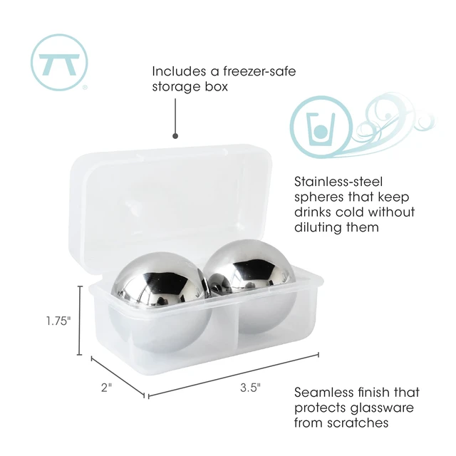 Alt view image 7 of 7 - Stainless Steel Ice Cube Spheres, Set of 2 1.57" Sphere Chillers | Stainless Steel Reusable Whiskey Stones | Keep Your Drink Cool Without Dilluting | Metal Ice Balls For Drinks & Storage Box