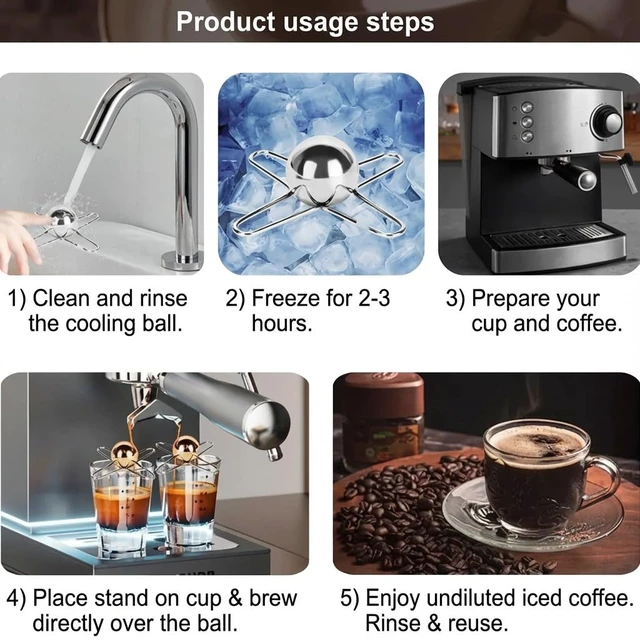 Alt view image 5 of 7 - Reusable Espresso Cooling Ball for Espresso Coffee, Stainless Steel Ice Balls for Coffee, Extract Chilling Tool Expresso for Coffees, Whiskey and More Drinks, Expresso Machine Accessories