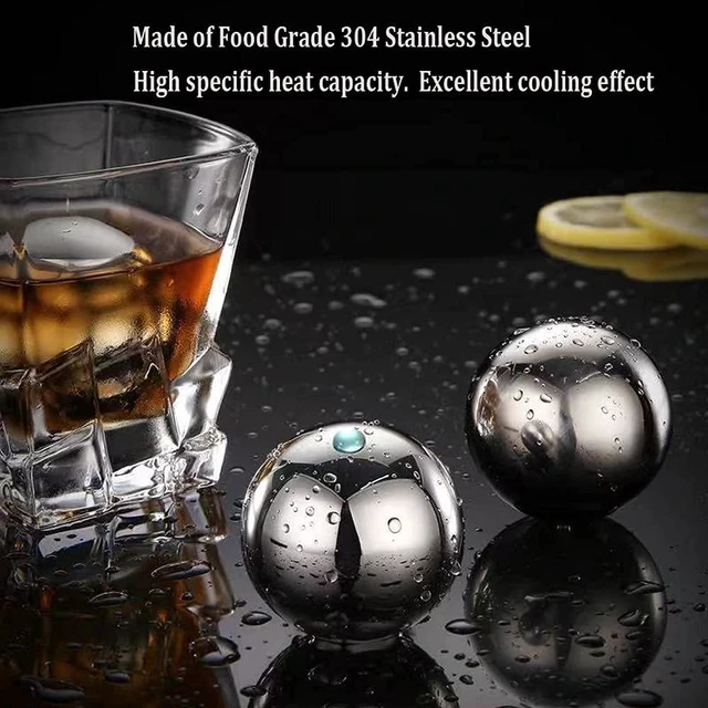 Alt view image 6 of 7 - Reusable Stainless Steel Ice Cube Metal Large Whiskey Stones Gift Set for Men Chilling Ball for Drinks 5.5cm Set of 2