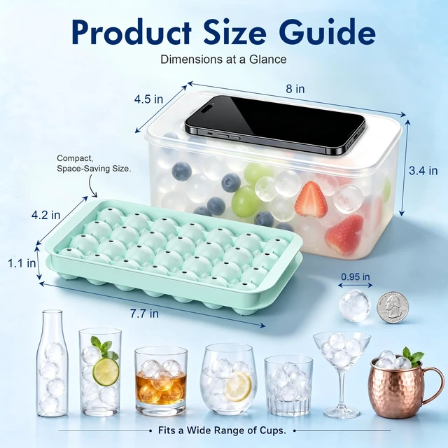 Alt view image 3 of 7 - Ice Cube Tray with Lid and Bin - 3 Pack for 0.95 Inch Mini Ice Balls | Makes 84 Small Ice Balls with BPA-free Trays and Storage Bin, Ideal for Juice, Soda, Coffee and Cocktails