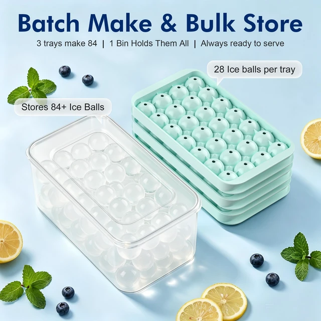 Alt view image 4 of 7 - Ice Cube Tray with Lid and Bin - 3 Pack for 0.95 Inch Mini Ice Balls | Makes 84 Small Ice Balls with BPA-free Trays and Storage Bin, Ideal for Juice, Soda, Coffee and Cocktails