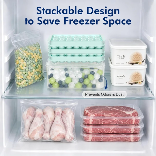 Alt view image 6 of 7 - Ice Cube Tray with Lid and Bin - 3 Pack for 0.95 Inch Mini Ice Balls | Makes 84 Small Ice Balls with BPA-free Trays and Storage Bin, Ideal for Juice, Soda, Coffee and Cocktails