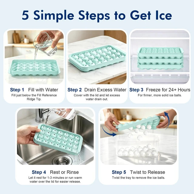 Alt view image 7 of 7 - Ice Cube Tray with Lid and Bin - 3 Pack for 0.95 Inch Mini Ice Balls | Makes 84 Small Ice Balls with BPA-free Trays and Storage Bin, Ideal for Juice, Soda, Coffee and Cocktails