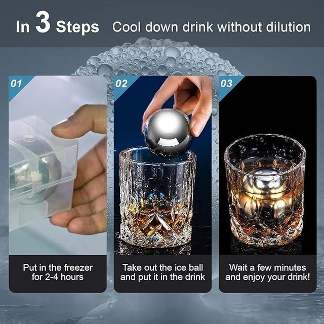 Alt view image 6 of 6 - 2Pack Stainless Steel Whiskey Ice Balls Reusable Beverage Chilling Stones | XL 55mm Round Metal Ice Balls, Reusable for Cocktail Whiskey, Birthday Gift for Men Husband