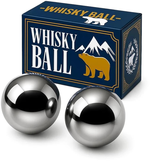 Main image of Large 2.2" Stainless Steel Whiskey Ice Balls Set of 2 Reusable Metal Cubes, Chill Whiskey & Cocktails Without Dilution, for Men
