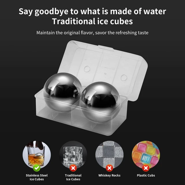 Alt view image 2 of 7 - Large 2.2" Stainless Steel Whiskey Ice Balls Set of 2 Reusable Metal Cubes, Chill Whiskey & Cocktails Without Dilution, for Men