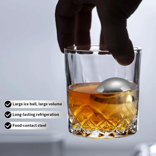 Alt view image 7 of 7 - Large 2.2" Stainless Steel Whiskey Ice Balls Set of 2 Reusable Metal Cubes, Chill Whiskey & Cocktails Without Dilution, for Men
