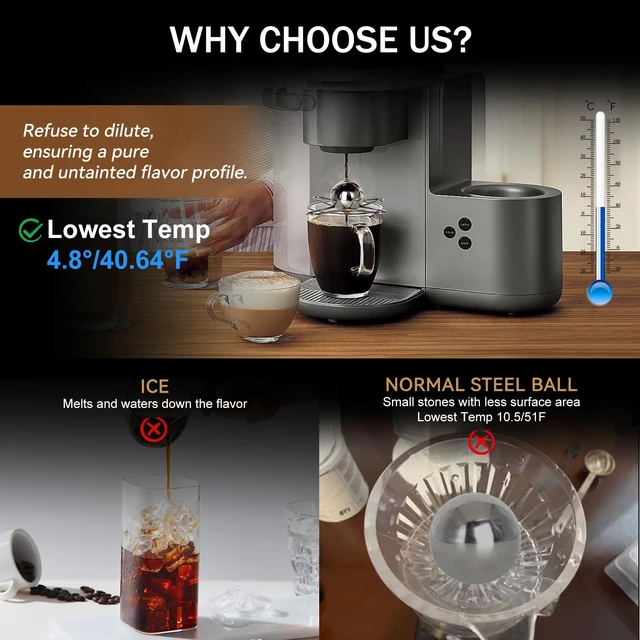 Alt view image 2 of 7 - 2 Pcs Espresso Coffee Cooler with Ice Coffee Frozen Balls | Reusable Stainless Steel Chilling Ball for Bourbon, Scotch, and Cocktails, Espresso Machine Accessories