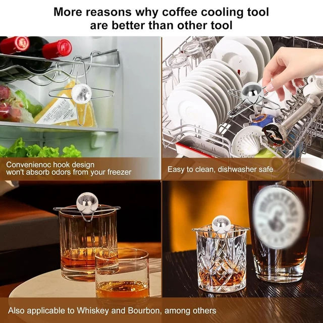 Alt view image 6 of 7 - 2 Pcs Espresso Coffee Cooler with Ice Coffee Frozen Balls | Reusable Stainless Steel Chilling Ball for Bourbon, Scotch, and Cocktails, Espresso Machine Accessories