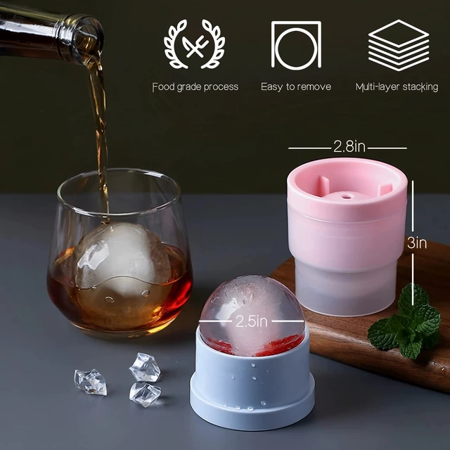 Alt view image 2 of 7 - Ice Ball Maker, Set of 4 2.5 Inch Ice Spheres Mold (White,Blue&Pink) | Round Ball ice Cube Mold for Whiskey Cocktails Juice Beverages Bourbon,Old Fashioned Clear Ice Cube Mold