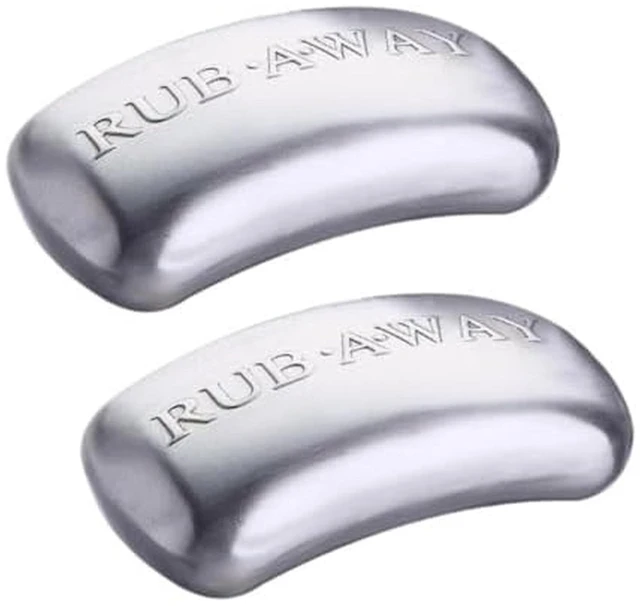 Main image of Rub Away Bar, Stainless Steel Odor Absorber (4" x 2.25") - Dishwasher Safe Kitchen & Outdoor Essential for Garlic, Onion, Fishing, Hiking Odors - Natural Odor Remover (Pack of 2)
