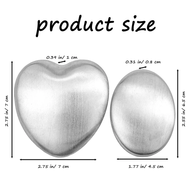 Alt view image 2 of 7 - 2 PCS Stainless Steel Soap, Magic Metal Odor Remover Bar Eliminating Smells Like Fish Onion Garlic Scents from Hands and Skin, Kitchen Gadgets (Heart Shape + Oval)