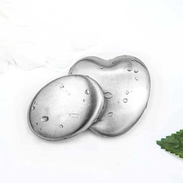 Alt view image 3 of 7 - 2 PCS Stainless Steel Soap, Magic Metal Odor Remover Bar Eliminating Smells Like Fish Onion Garlic Scents from Hands and Skin, Kitchen Gadgets (Heart Shape + Oval)