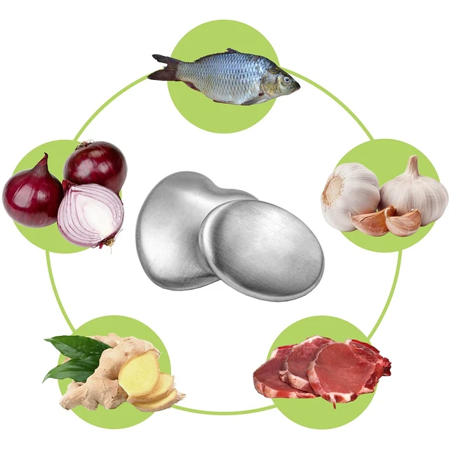 Alt view image 5 of 7 - 2 PCS Stainless Steel Soap, Magic Metal Odor Remover Bar Eliminating Smells Like Fish Onion Garlic Scents from Hands and Skin, Kitchen Gadgets (Heart Shape + Oval)