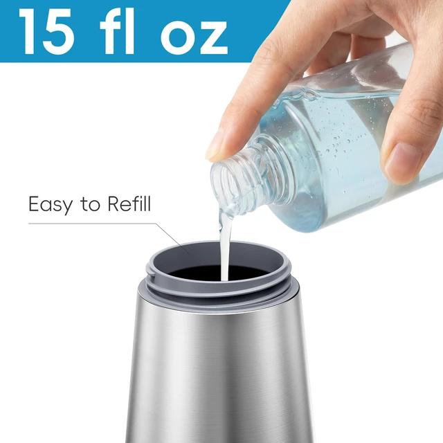 Alt view image 2 of 7 - Soap Dispenser for Bathroom & Kitchen, 15 fl oz Refillable Soap Dispenser, Brushed Silver Metal Look Countertop Soap Dispenser, Rust-Free Hand Soap & Dish Soap Dispenser