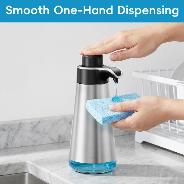 Alt view image 4 of 7 - Soap Dispenser for Bathroom & Kitchen, 15 fl oz Refillable Soap Dispenser, Brushed Silver Metal Look Countertop Soap Dispenser, Rust-Free Hand Soap & Dish Soap Dispenser