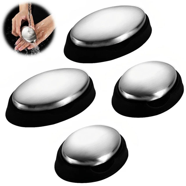 Main image of 4 packs stainless Steel soap Deodorizing Soap Deodorizing Metal Soap Metal Deodorizing agent eliminates onion, garlic, and fish smells from hands and skin (silver)