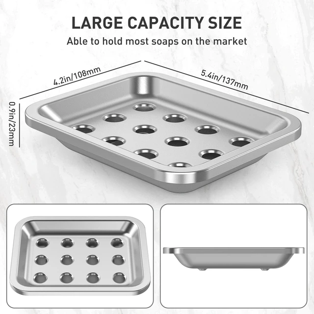 Alt view image 4 of 7 - Stainless Steel Soap Dish for Kitchen Sink, Large Draining Tray | Metal Soap Holder for Bathroom, Shower, Kitchen Sink Counter, Container for Sponges, Steel wool, Scrub brushes, Anti-Rust