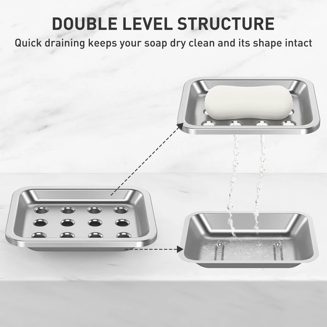 Alt view image 2 of 7 - Stainless Steel Soap Dish for Kitchen Sink, Large Draining Tray | Metal Soap Holder for Bathroom, Shower, Kitchen Sink Counter, Container for Sponges, Steel wool, Scrub brushes, Anti-Rust