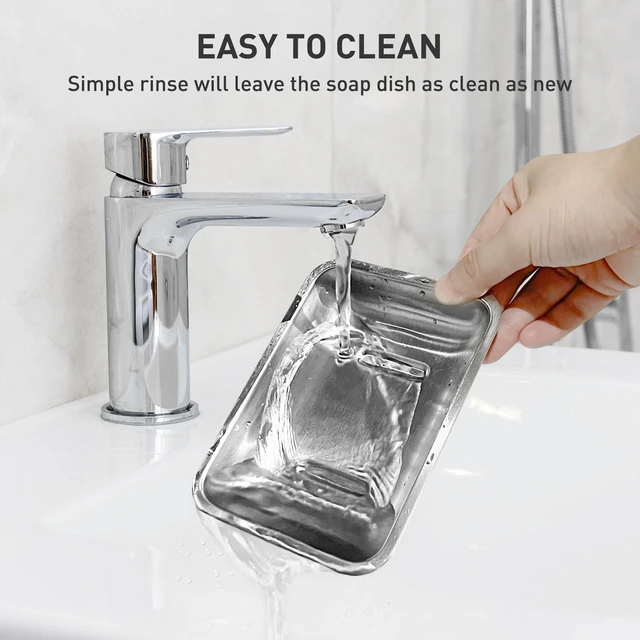 Alt view image 5 of 7 - Stainless Steel Soap Dish for Kitchen Sink, Large Draining Tray | Metal Soap Holder for Bathroom, Shower, Kitchen Sink Counter, Container for Sponges, Steel wool, Scrub brushes, Anti-Rust