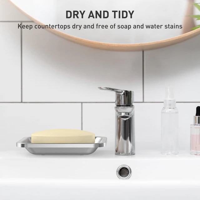 Alt view image 6 of 7 - Stainless Steel Soap Dish for Kitchen Sink, Large Draining Tray | Metal Soap Holder for Bathroom, Shower, Kitchen Sink Counter, Container for Sponges, Steel wool, Scrub brushes, Anti-Rust