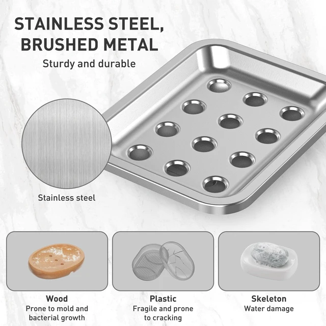 Alt view image 3 of 7 - Stainless Steel Soap Dish for Kitchen Sink, Large Draining Tray | Metal Soap Holder for Bathroom, Shower, Kitchen Sink Counter, Container for Sponges, Steel wool, Scrub brushes, Anti-Rust