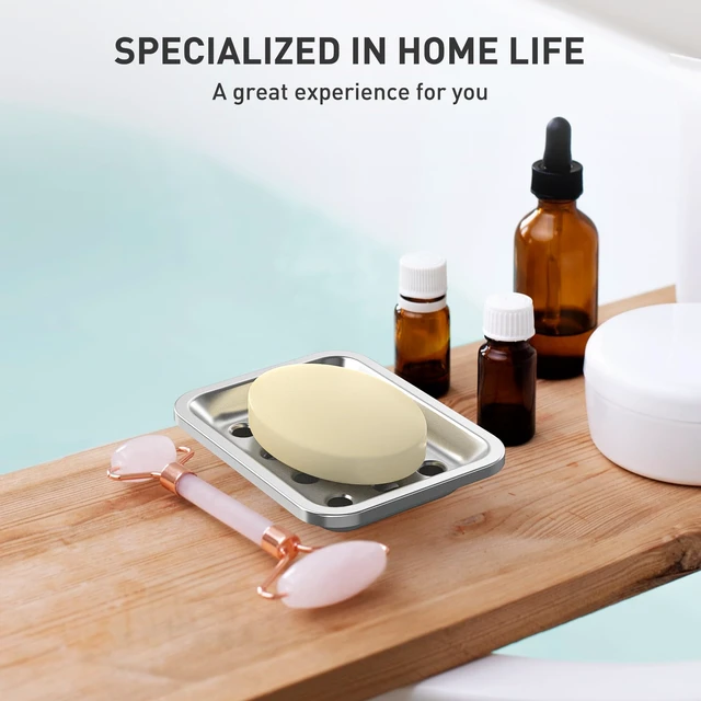 Alt view image 7 of 7 - Stainless Steel Soap Dish for Kitchen Sink, Large Draining Tray | Metal Soap Holder for Bathroom, Shower, Kitchen Sink Counter, Container for Sponges, Steel wool, Scrub brushes, Anti-Rust