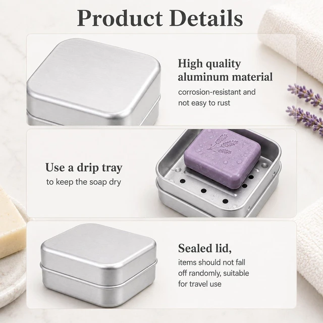Alt view image 4 of 7 - 2 Pcs Travel Soap Case Aluminum Portable Soap Holder with Lids | Moisture Resistant Self Draining Metal Soaps Container with Draining Layer for Home and Travel Accessories