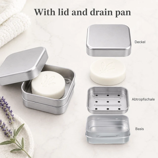 Alt view image 3 of 7 - 2 Pcs Travel Soap Case Aluminum Portable Soap Holder with Lids | Moisture Resistant Self Draining Metal Soaps Container with Draining Layer for Home and Travel Accessories